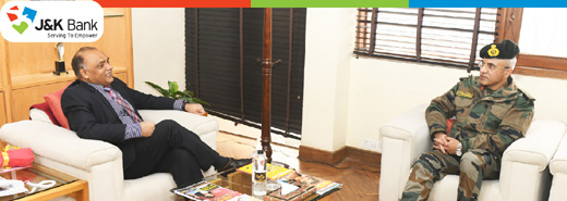 GOC Maj Gen SPS Vishwasrao, SM**, meets J&K Bank MD & CEO