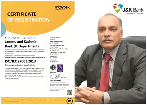 J&K Bank gets latest ISO 27001:2013 Certification with enhanced sc…