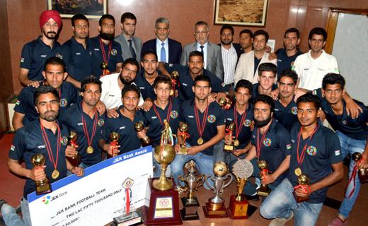 J&K Bank Chairman felicitates football team